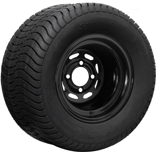 BNDL-TR1012-SW1001 – SGC 10″ Steel Wheel – Black – Slotted / STEELENG 205/65-10 Comfort Ride Street Tire DOT approved - Set of 4