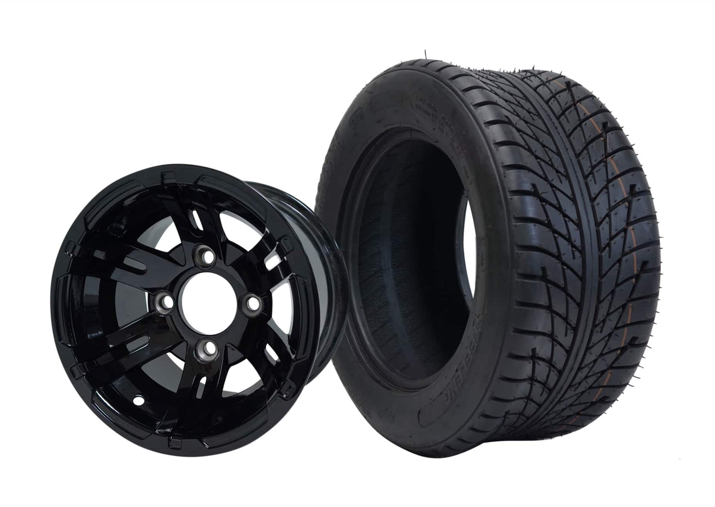 BNDL-TR1011-WH1001-LN0002-CC0002 – SGC 10″ Bulldog Glossy Black Wheel – Aluminum Alloy / STEELENG 205/50-10 Low Profile Tire DOT Approved - Set of 4