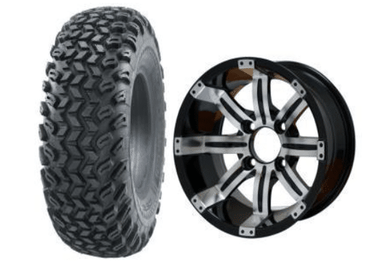 BNDL-TR1005-WH1016-LN0001-CC0001 – SGC 10″ Tempest Machined/Black Wheel – Aluminum Alloy / STEELENG 22″x11″-10″ All Terrain Tire DOT approved - Set of 4