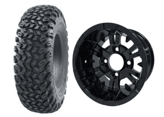 BNDL-TR1005-WH1019-LN0002-CC0002 – SGC 10″ Vampire Glossy Black Wheel – Aluminum Alloy / STEELENG 22″x11″-10″ All Terrain Tire DOT approved - Set of 4