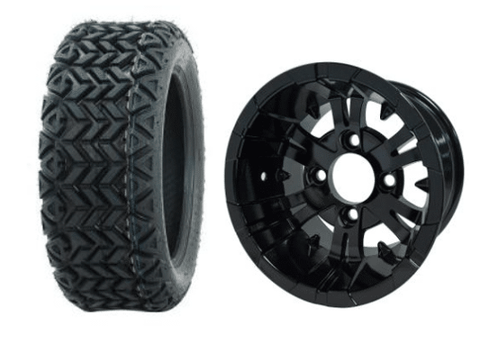 BNDL-TR1007-WH1019-LN0002-CC0002 – SGC 10″ Vampire Glossy Black Wheel – Aluminum Alloy / STEELENG 20″x10″-10″ All Terrain Tire DOT approved - Set of 4