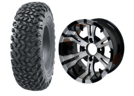 BNDL-TR1005-WH1022-LN0001-CC0001 – SGC 10″ Vampire Machined/Black Wheel – Aluminum Alloy / STEELENG 22″x11″-10″ All Terrain Tire DOT approved - Set of 4