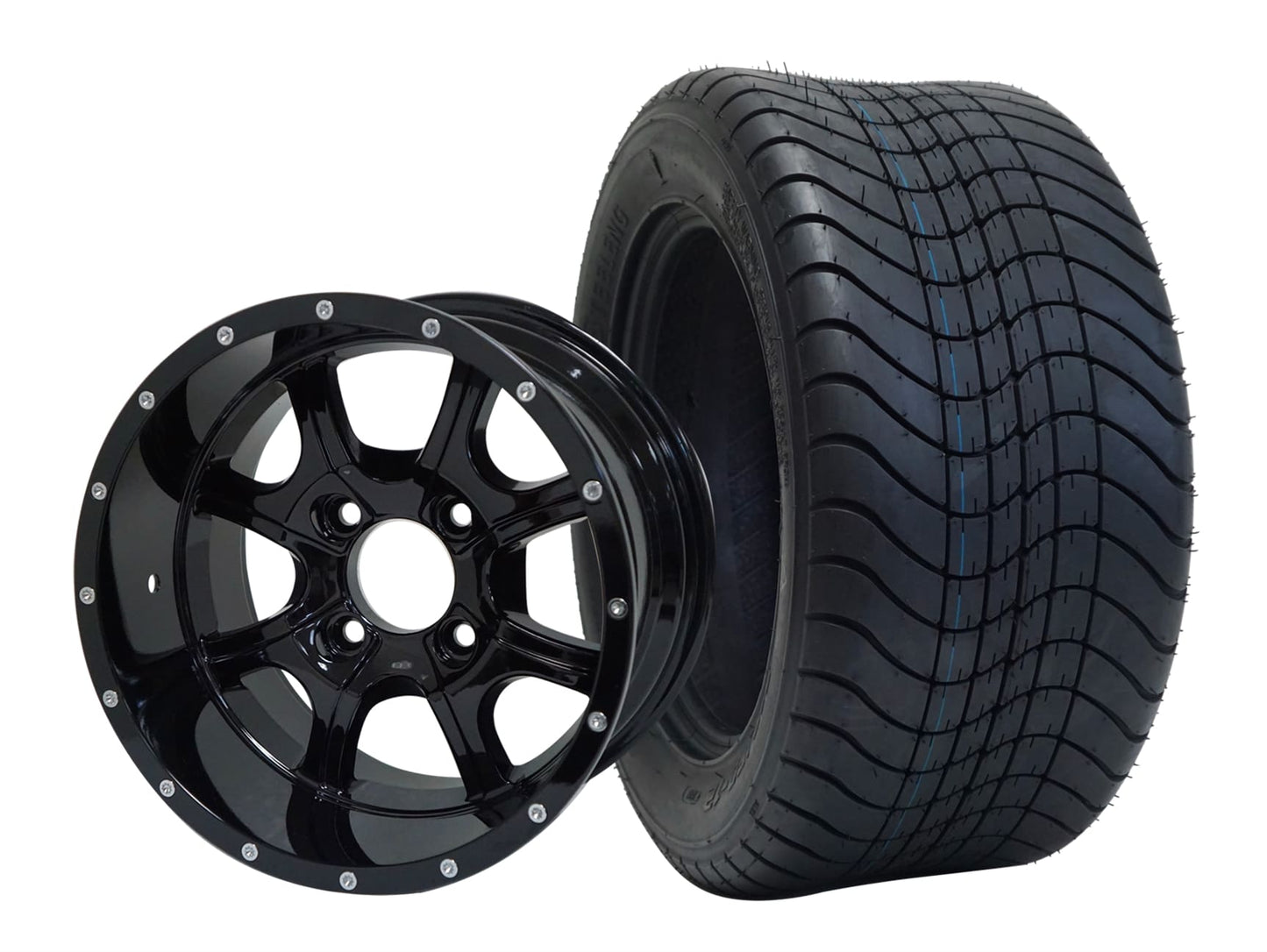 BNDL-TR1213-WH1221-LN0002-CC0002 – SGC 12″ Night Stalker Glossy Black Wheel – Aluminum Alloy / STEELENG 215/50-12 Comfort Ride Street Tire DOT Approved - Set of 4