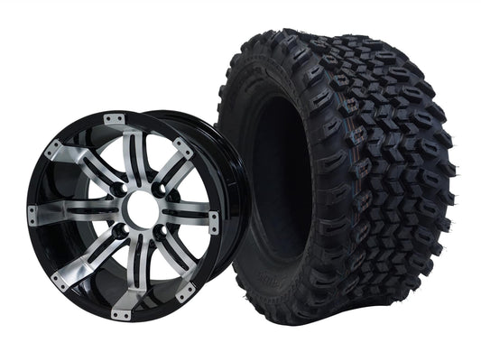 BNDL-TR1205-WH1234-LN0001-CC0001 – SGC 12″ Tempest Machined Black Wheel – Aluminum Alloy / STEELENG 23″x10.5″-12″ All Terrain Tire - Set of 4