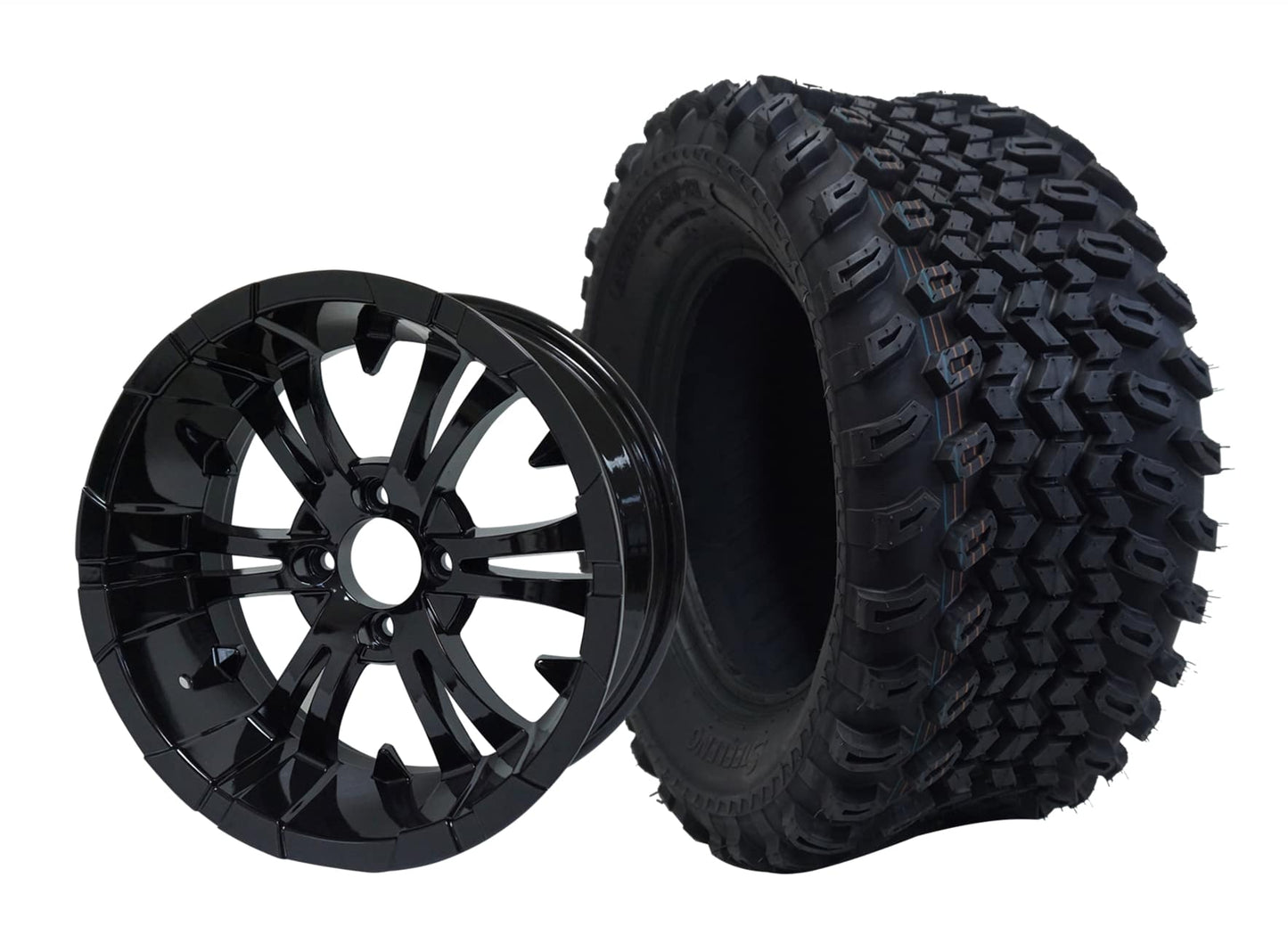 BNDL-TR1205-WH1242-LN0002-CC0002 – SGC 12″ Vampire Glossy Black Wheel – Aluminum Alloy / STEELENG 23″x10.5″-12″ All Terrain Tire - Set of 4