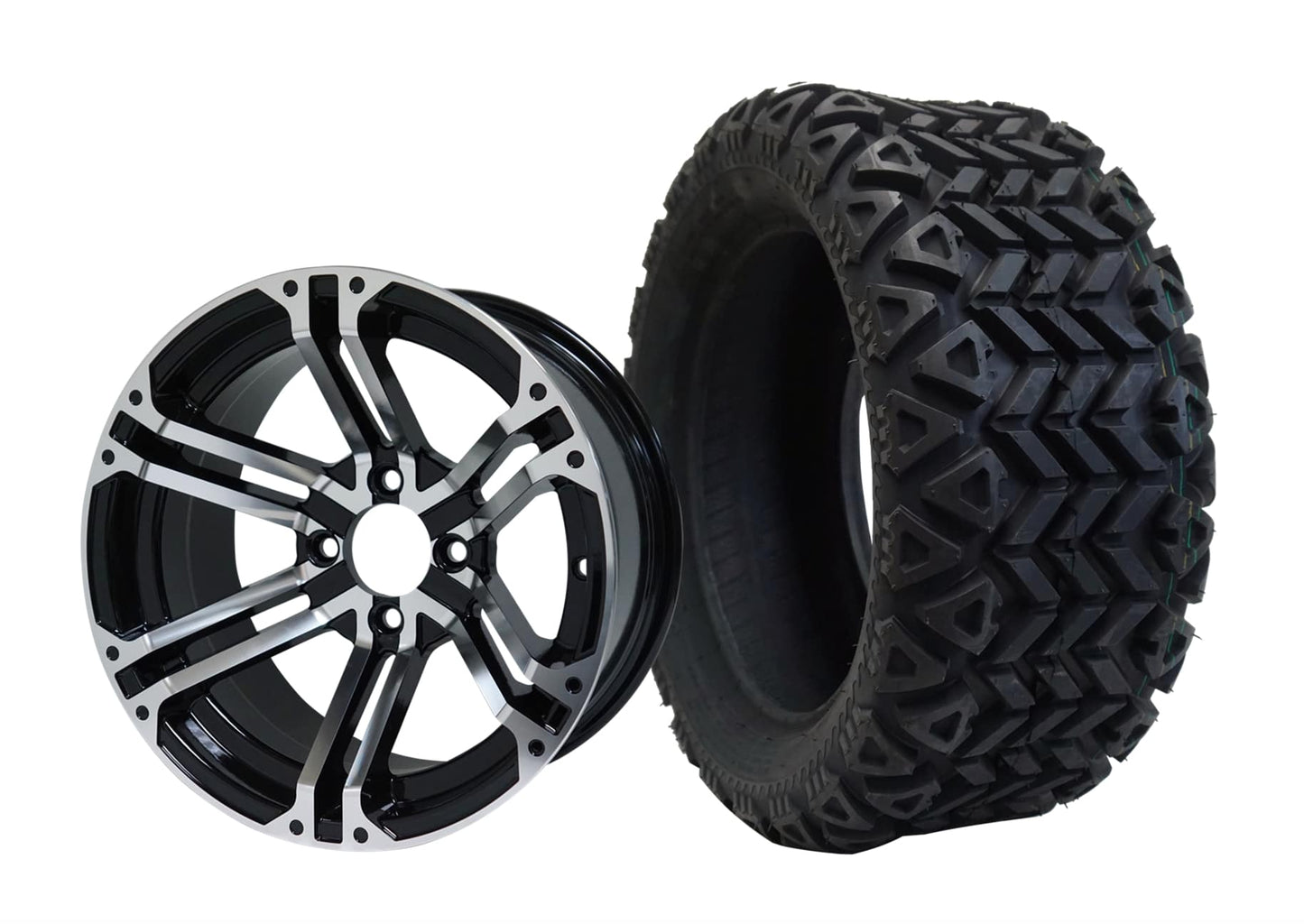 BNDL-TR1403-WH1409-LN0001-CC0001 – SGC 14″ Terminator Machined/Black Wheel – Aluminum Alloy / STEELENG 23″x10″-14″ All Terrain Tire DOT Approved - Set of 4