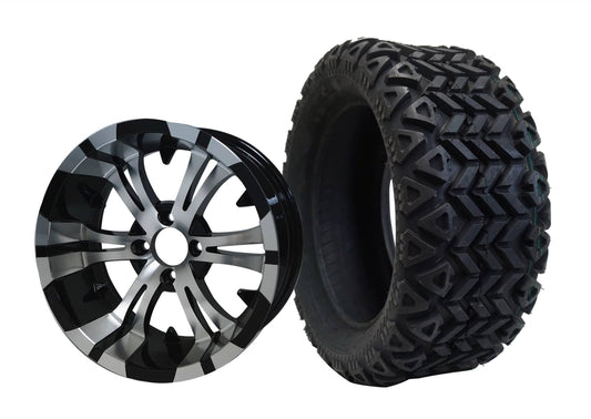 BNDL-TR1403-WH1413-LN0001-CC0001 – SGC 14″ Vampire Machined/Black Wheel – Aluminum Alloy / STEELENG 23″x10″-14″ All Terrain Tire DOT Approved - Set of 4