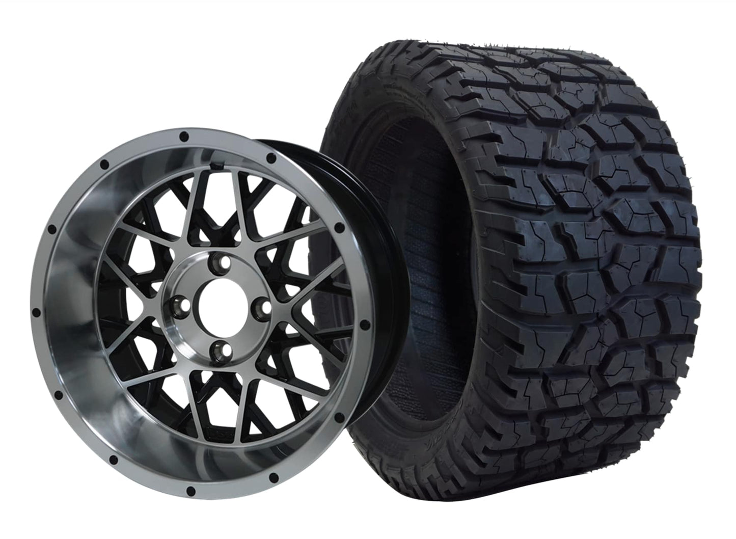 BNDL-TR1401-WH1419-LN0001-CC0001 – SGC 14″ Venom Machined/Black Wheel – Aluminum Alloy / STEELENG 22″x10.5″-14″ GATOR All Terrain Tire DOT Approved - Set of 4