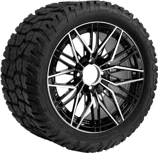 BNDL-TR1401-WH1435-LN0004-CC0025 – SGC 14″ Hornet Machined Black Wheel – Aluminum Alloy / STEELENG 22″x10.5″-14″ GATOR All Terrain DOT Approved - Set of 4