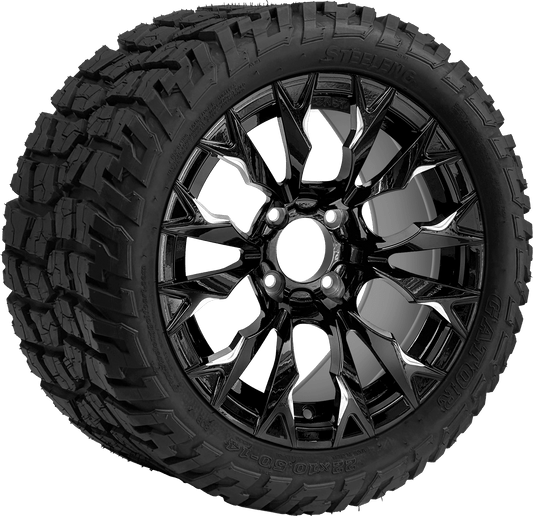 BNDL-TR1401-WH1449-LN0001-CC0025 – SGC 14″ Goblin Machined Black Wheel – Aluminum Alloy / STEELENG 22″x10.5″-14″ GATOR All Terrain DOT Approved - Set of 4