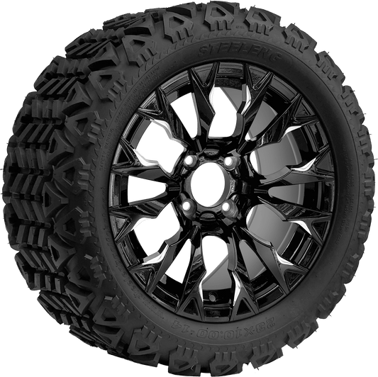 BNDL-TR1403-WH1449-LN0001-CC0025 – SGC 14″ Goblin Machined Black Wheel / STEELENG 23″x10″-14″ All Terrain Tire DOT Approved - Set of 4